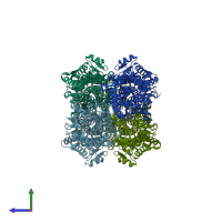 PDB entry 2yii coloured by chain, side view.