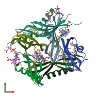 PDB entry 2yj0 coloured by chain, front view.