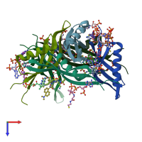 PDB entry 2yj0 coloured by chain, top view.