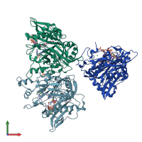 PDB entry 2ynd coloured by chain, front view.