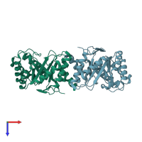 PDB entry 2yr1 coloured by chain, top view.