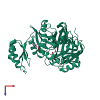 PDB entry 2yrx coloured by chain, top view.