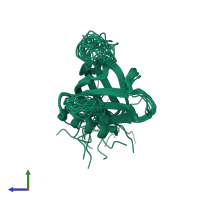 PDB entry 2ys1 coloured by chain, ensemble of 20 models, side view.