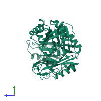 Monomeric assembly 1 of PDB entry 2ys7 coloured by chemically distinct molecules, side view.