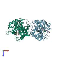 PDB entry 2z3m coloured by chain, top view.