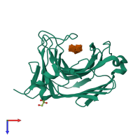 Monomeric assembly 1 of PDB entry 2zac coloured by chemically distinct molecules, top view.