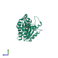 PDB entry 2zan coloured by chain, side view.