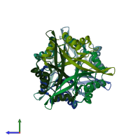 PDB entry 2zfh coloured by chain, side view.