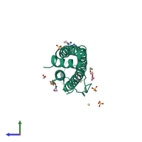 PDB entry 2zg8 coloured by chain, side view.