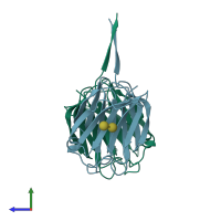 PDB entry 2zgo coloured by chain, side view.