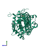 PDB entry 2zj4 coloured by chain, side view.