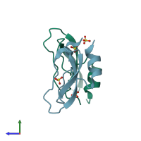 PDB entry 2zjx coloured by chain, side view.