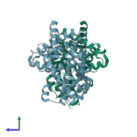 PDB entry 2zk0 coloured by chain, side view.