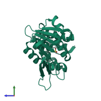 Monomeric assembly 1 of PDB entry 2zlb coloured by chemically distinct molecules, side view.