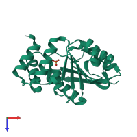 Monomeric assembly 1 of PDB entry 2zlb coloured by chemically distinct molecules, top view.