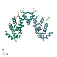 PDB entry 2zne coloured by chain, front view.