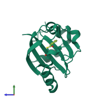 PDB entry 2zoh coloured by chain, side view.