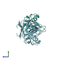 PDB entry 2zp2 coloured by chain, side view.