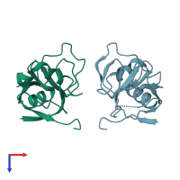 PDB entry 2zp2 coloured by chain, top view.