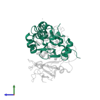 Nitrile hydratase subunit alpha in PDB entry 2zpf, assembly 1, side view.