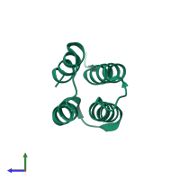 Monomeric assembly 1 of PDB entry 2zrr coloured by chemically distinct molecules, side view.