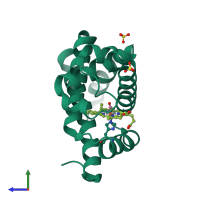 PDB entry 2zsp coloured by chain, side view.