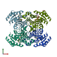 PDB entry 2ztv coloured by chain, front view.