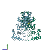PDB entry 2zu2 coloured by chain, side view.
