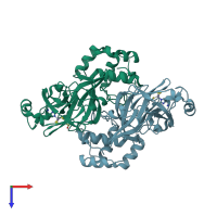 PDB entry 2zu2 coloured by chain, top view.