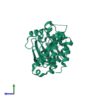 PDB entry 2zva coloured by chain, side view.