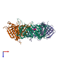 PDB entry 3a1j coloured by chain, top view.