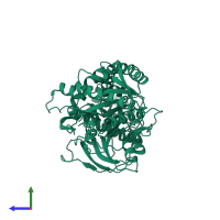 PDB entry 3a1k coloured by chain, side view.