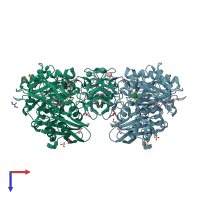 PDB entry 3a23 coloured by chain, top view.