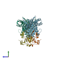 PDB entry 3a7a coloured by chain, side view.