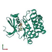 Monomeric assembly 1 of PDB entry 3a99 coloured by chemically distinct molecules, front view.