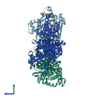 PDB entry 3a9s coloured by chain, side view.