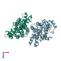 PDB entry 3adu coloured by chain, top view.