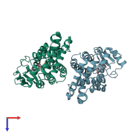 PDB entry 3adw coloured by chain, top view.