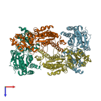 PDB entry 3aer coloured by chain, top view.