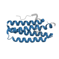 The deposited structure of PDB entry 3agu contains 2 copies of Pfam domain PF01814 (Hemerythrin HHE cation binding domain) in Methyl-accepting chemotaxis protein DcrH. Showing 1 copy in chain A.