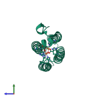 Monomeric assembly 1 of PDB entry 3agu coloured by chemically distinct molecules, side view.