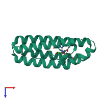 Monomeric assembly 1 of PDB entry 3agu coloured by chemically distinct molecules, top view.