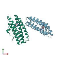 PDB entry 3agu coloured by chain, front view.