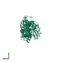 PDB entry 3aii coloured by chain, side view.