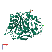 PDB entry 3aj9 coloured by chain, top view.