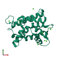 PDB entry 3aka coloured by chain, front view.