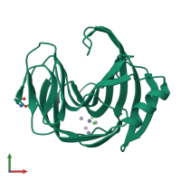 PDB entry 3akq coloured by chain, front view.