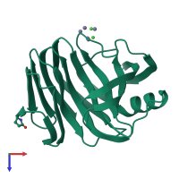 PDB entry 3akq coloured by chain, top view.