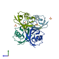 PDB entry 3alb coloured by chain, side view.