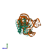 PDB entry 3am1 coloured by chain, side view.